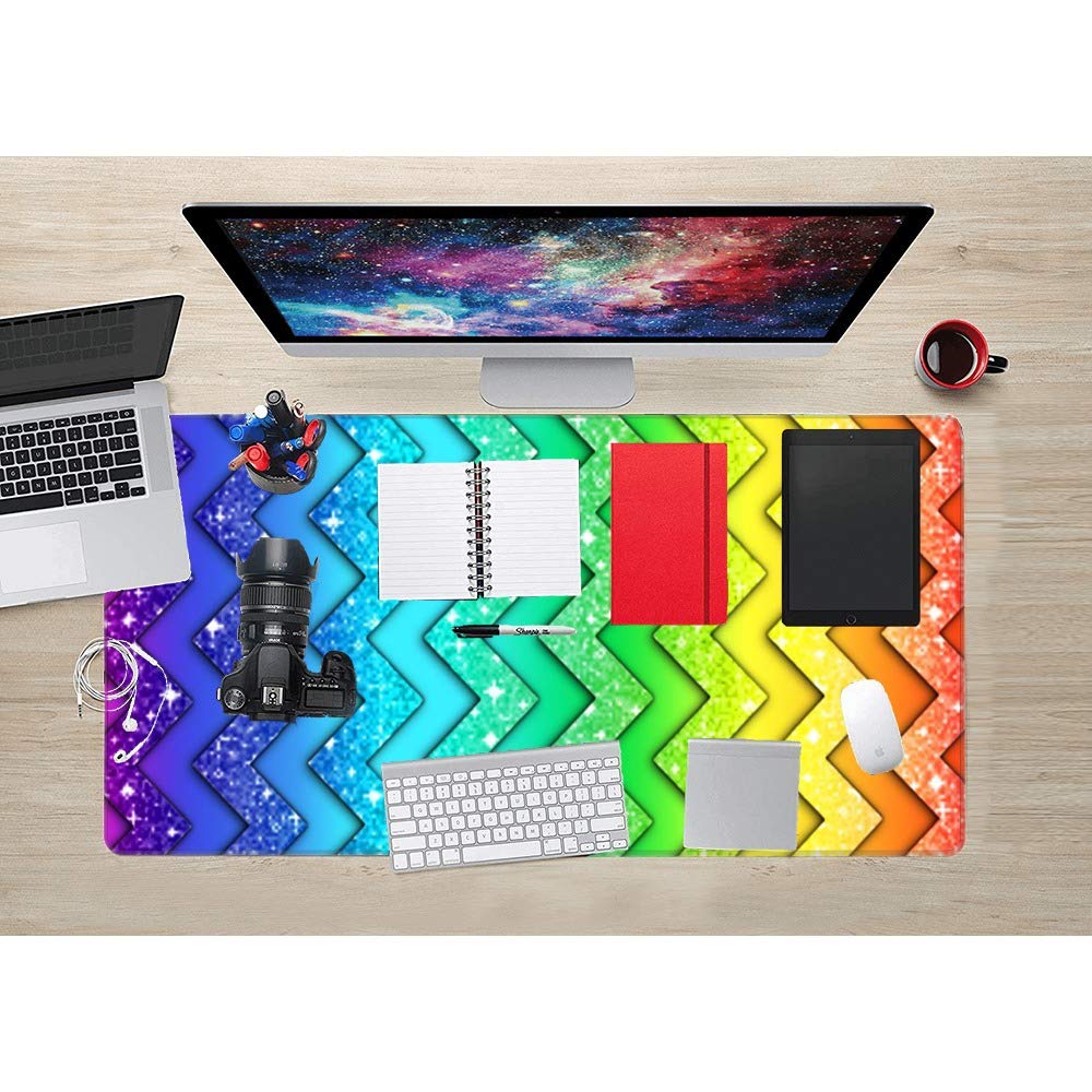 XXL Gaming Mouse Pad 31.5x11.8 Inches - Large Extended Mouse Mat with Stitched Edges, Anti-Slip Rubber Base & Ergonomic Design - Custom Computer Mousepad for PC Gamers (Rainbow Triangle Pattern) - Perfect for Esports, Office Work & Home Gaming Setup