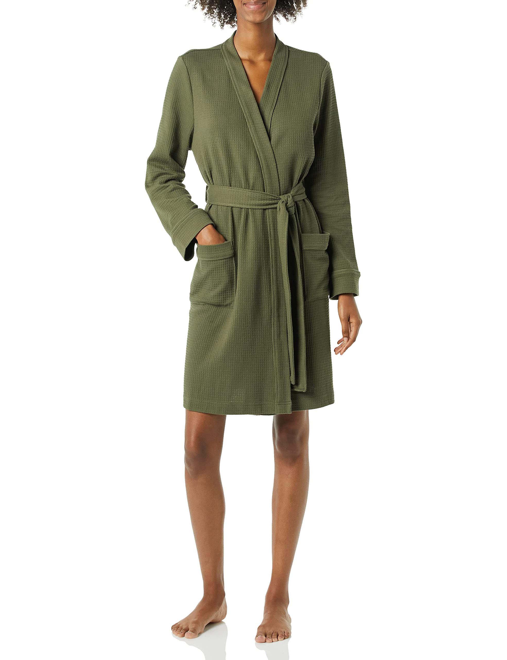Amazon Essentials Women's Lightweight Waffle Mid-Length Robe - Soft & Comfortable Bathrobe for Lounge, Spa & Relaxation (Plus Size Options)