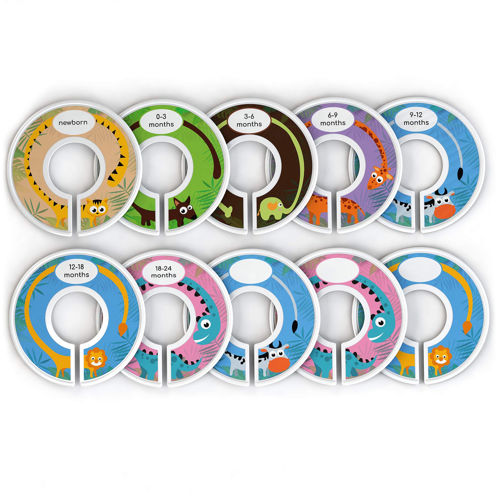 Premium Baby Closet Size Dividers Set - 10 Pack Animal Theme Organizers with 7 Labeled Newborn to 24 Months + 3 Custom Age/Size Dividers | Perfect for Nursery Organization, Baby Clothes Storage & Gift Registry Essentials