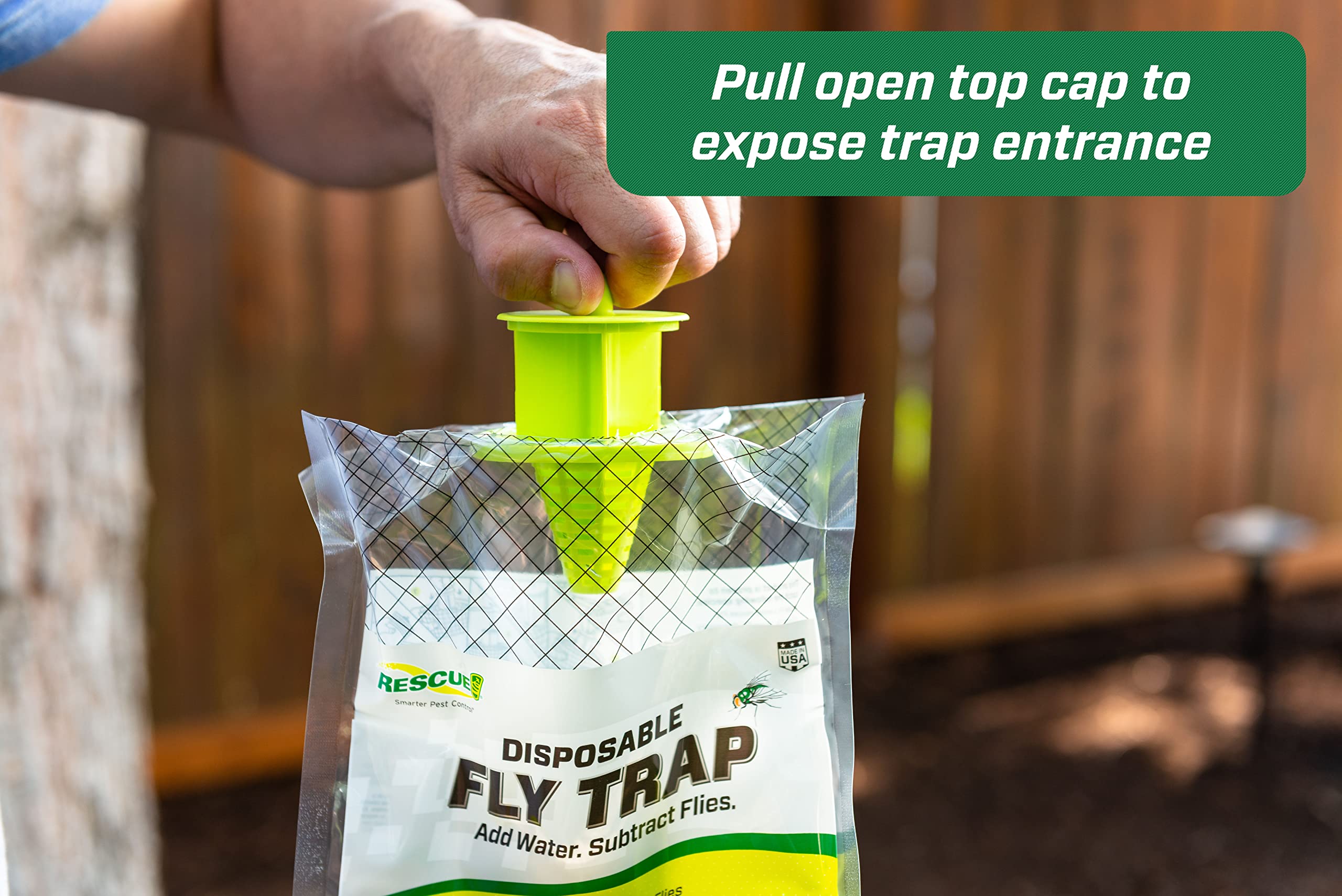 RESCUE! Outdoor Disposable Hanging Fly Trap - 18 Pack | Fly Control for Patio, Garden & Backyard | Non-Toxic Fly Catcher for Outdoor Use