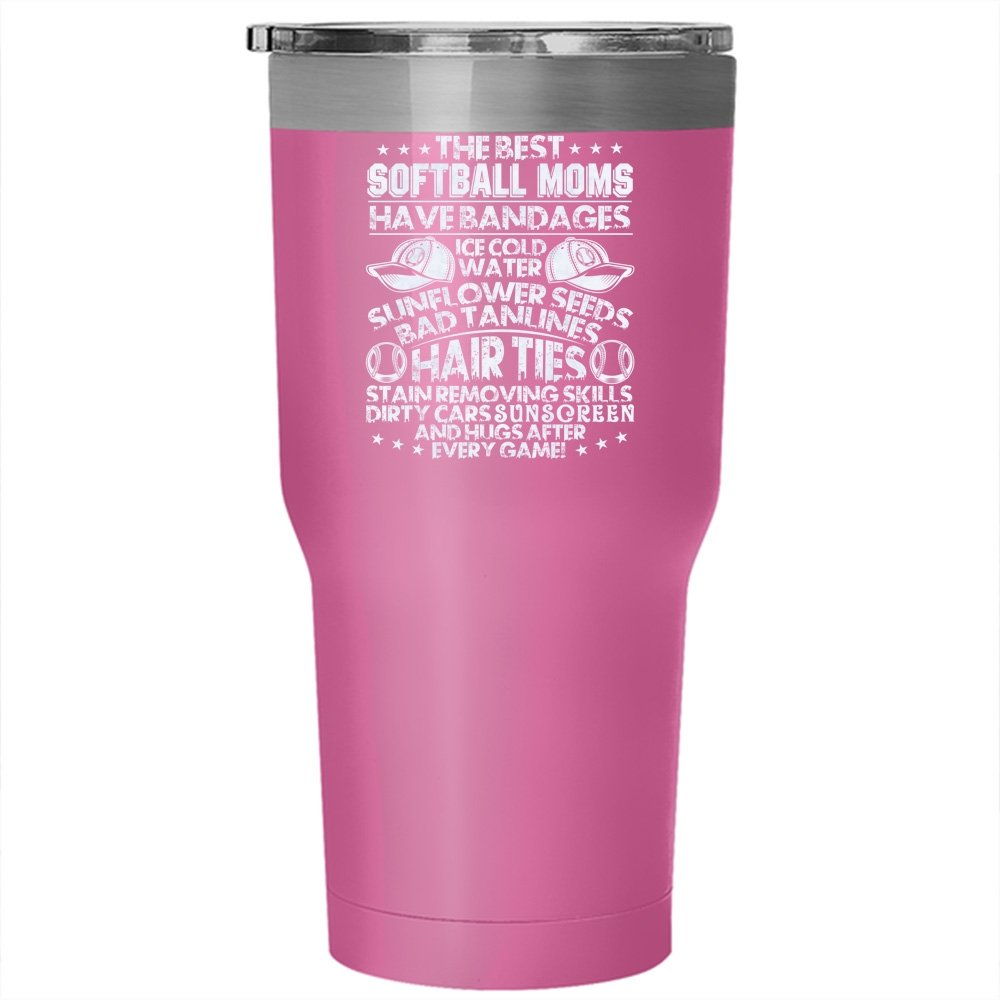 Best 30 oz Stainless Steel Softball Mom Tumbler - Insulated Travel Mug with Lid & Straw, Perfect Gift for Baseball Moms - Pink (Great for Games, Practice & On-the-Go Hydration)