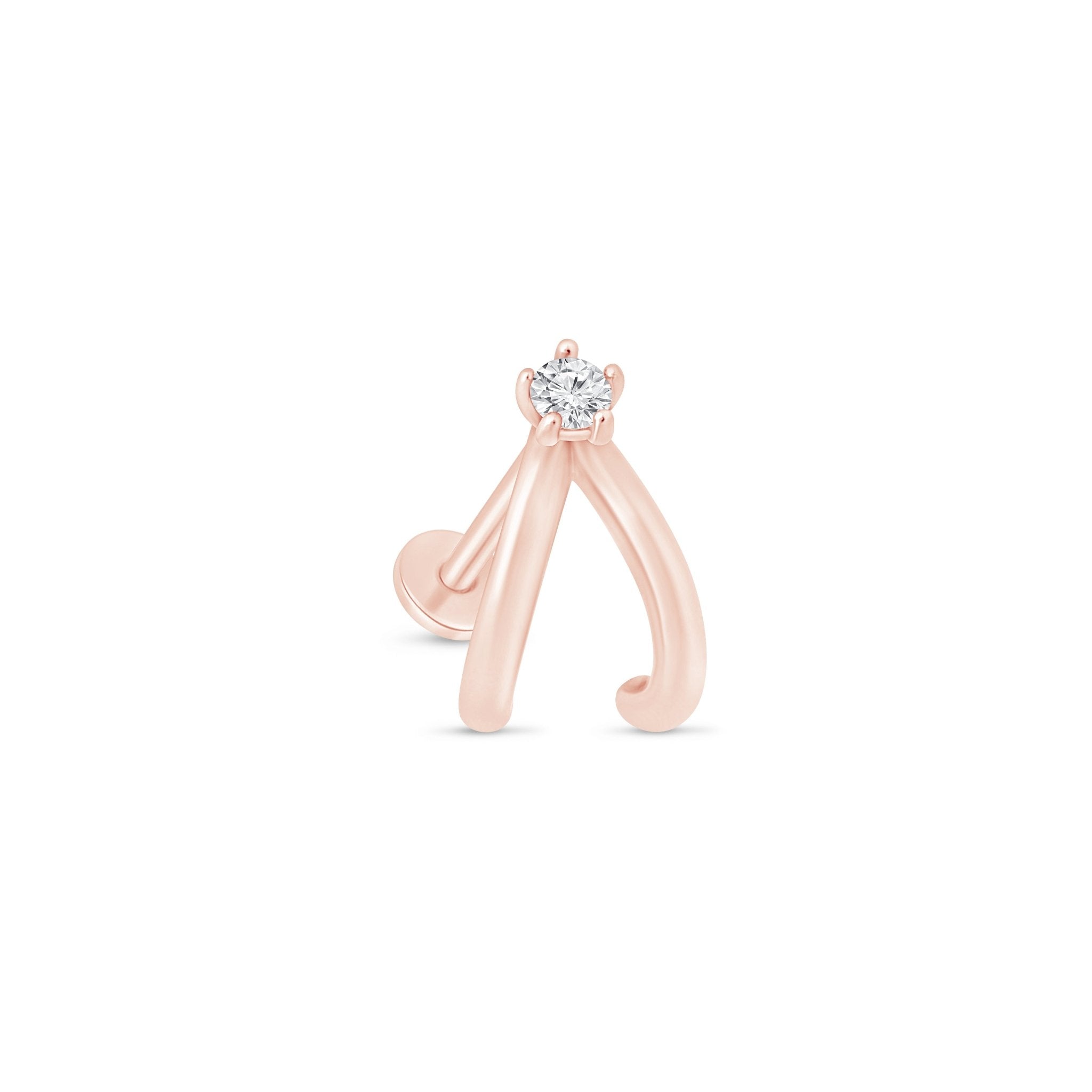 14K Rose Gold Diamond Double Suspender Flat Back Stud Earrings - Elegant & Durable for Weddings, Parties & Special Occasions