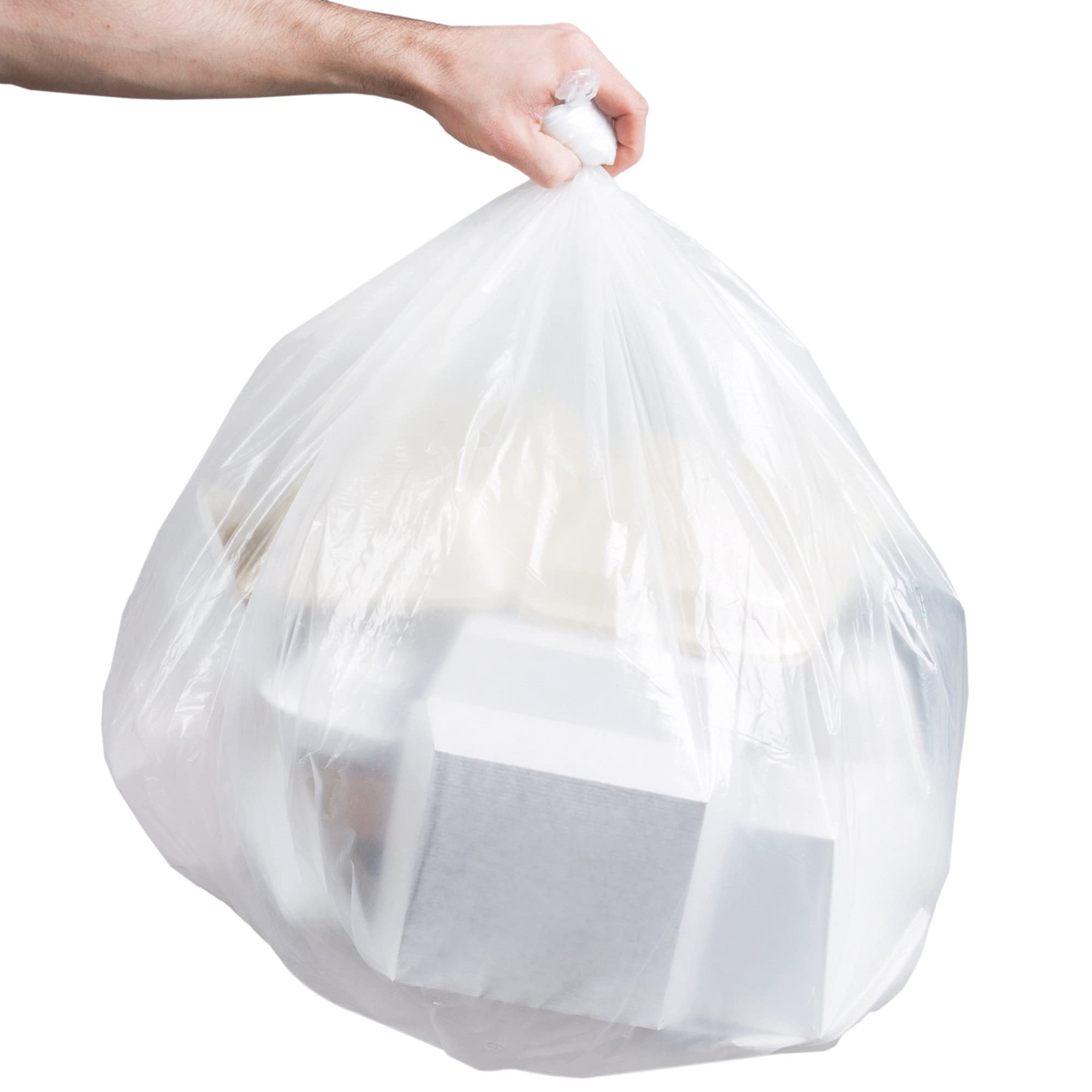 APQ Strong Clear Trash Can Liners - 25 Pack Heavy Duty 33x40 Inch 33 Gallon Garbage Bags, 13 Micron Thickness HDPE Waste Bin Liners with Star Sealed Bottom - Perfect for Kitchen, Office, and Outdoor Trash Cans