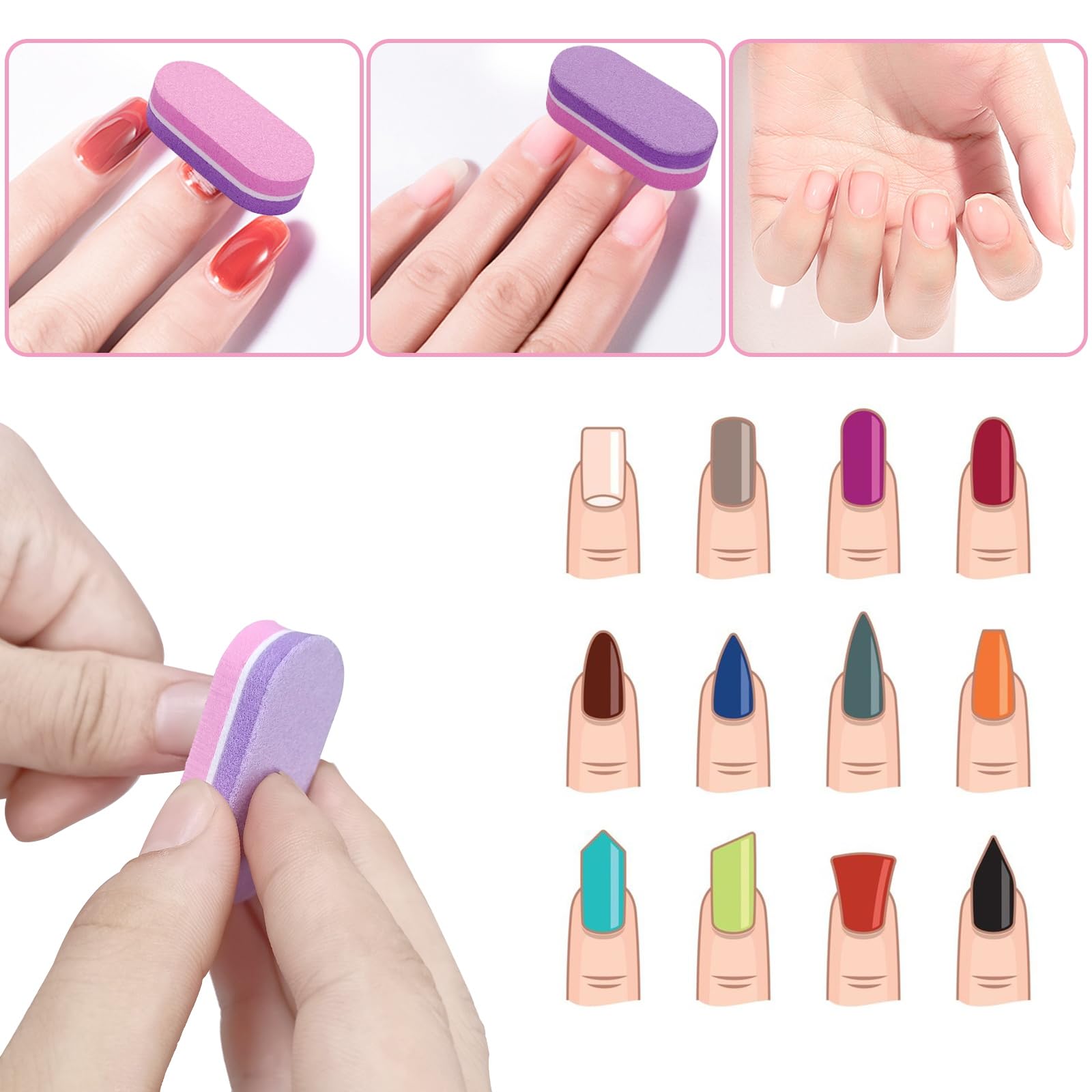 Mini Nail Buffer (100 Pack) - 100/180 Grit Buffing Blocks for Acrylic & Natural Nails, Professional Manicure Set - Purple/Pink - Perfect for Salons, DIY Nail Care & Home Use