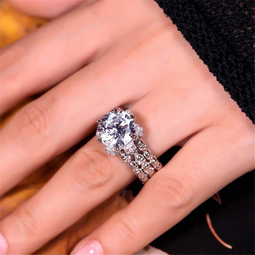 8.4 Carat Cubic Zirconia Wedding Ring Set - 925 Sterling Silver Round Cut Bridal Rings with Interchangeable Bands - Solitaire Engagement & Anniversary Promise Rings - Perfect for Proposals, Weddings, Vow Renewals & Romantic Gifts (Includes Jewelry Gift Box)