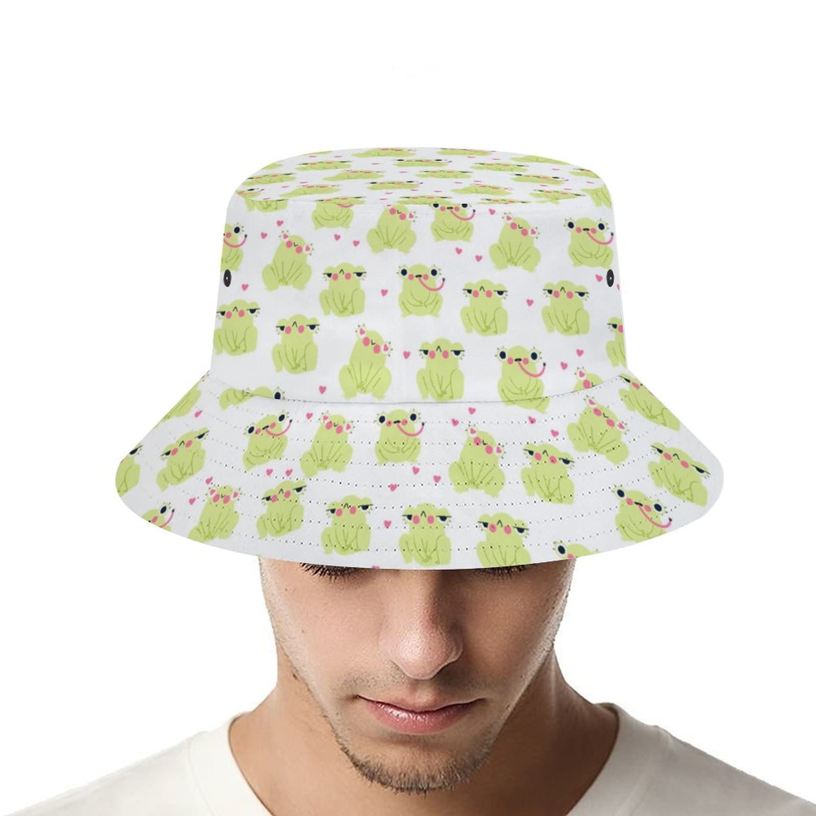 Stylish Unisex Frog White Bucket Hat - Sun Protection Packable Summer Hat for Women, Men & Teens - Perfect for Beach, Fishing, Travel & Outdoor Activities