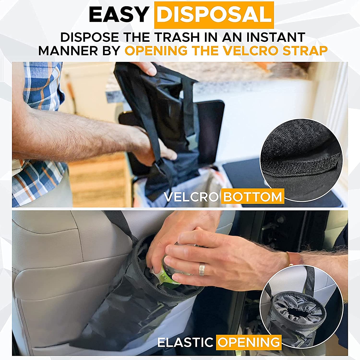**2 Pack Waterproof Leakproof Car Trash Bag - Hanging & Detachable Trash Can for Car Console & Headrest - Perfect for Road Trips, Commuting & Travel (Asian)**