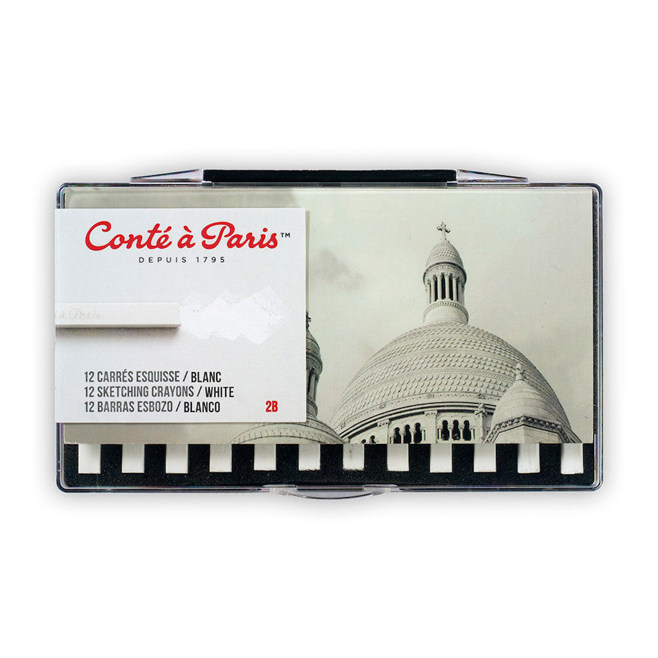 Conté à Paris Carre Sketching Crayons - Professional 2B White Drawing Pencils Set for Artists & Sketching - Perfect for Charcoal Drawings, Portrait Sketching & Art Class Supplies