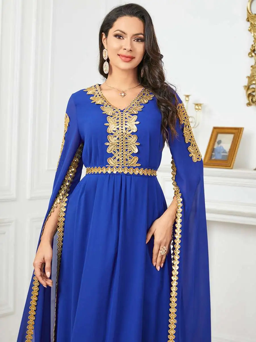 Elegant Eid Arab Caftan Dress with Flowy Chiffon Fabric and Raglan Sleeves - Perfect for Eid Celebrations, Weddings & Special Occasions