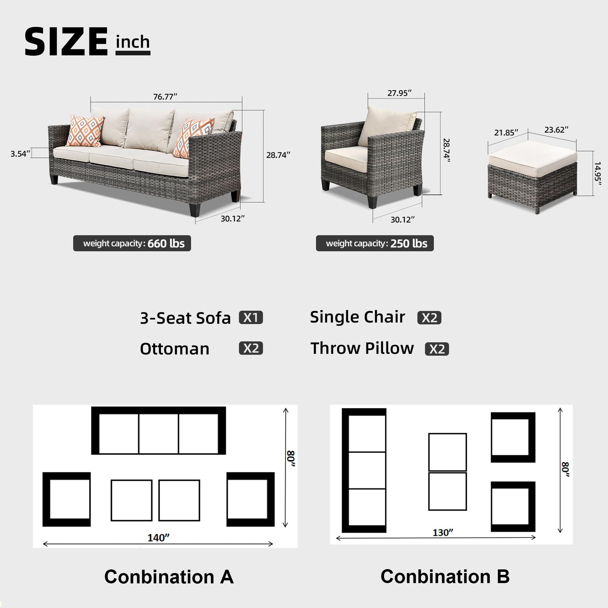 HOOOWOOO 5-Piece Outdoor Patio Furniture Set - Weather-Resistant Wicker Sofa Seating with Tilt Back for 5 People - Grey & Beige - Perfect for Backyard, Garden, and Poolside Relaxation