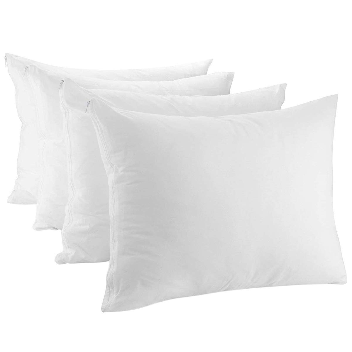 Premium 100% Cotton Zippered Pillow Protectors (Pack of 4) - Breathable, Dust Mite Proof, Hypoallergenic Bedding Covers - UK Standard Size 48x74cm - Ideal for Allergy Sufferers & Luxury Home Decor
