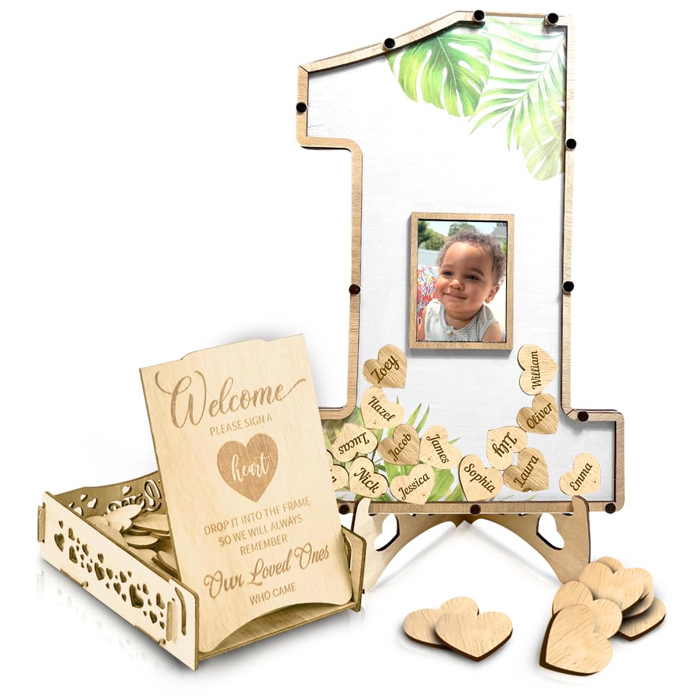1st Birthday Decorations - Number One Shaped Photo Frame for Baby's First Birthday Party - White Keepsake Guest Book Alternative & Centerpiece - Perfect for Birthday Photo Displays, Nursery Decor, and Milestone Celebrations
