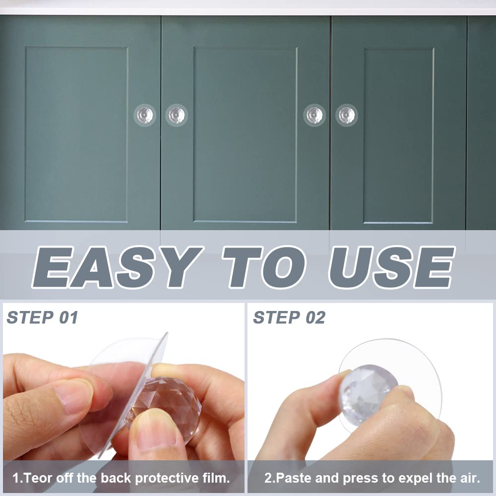4 Pcs Clear Acrylic Knobs - No Drill Self-Adhesive for Drawers & Cabinets - 1.1 Inch - Perfect for Wardrobe & Bookcase