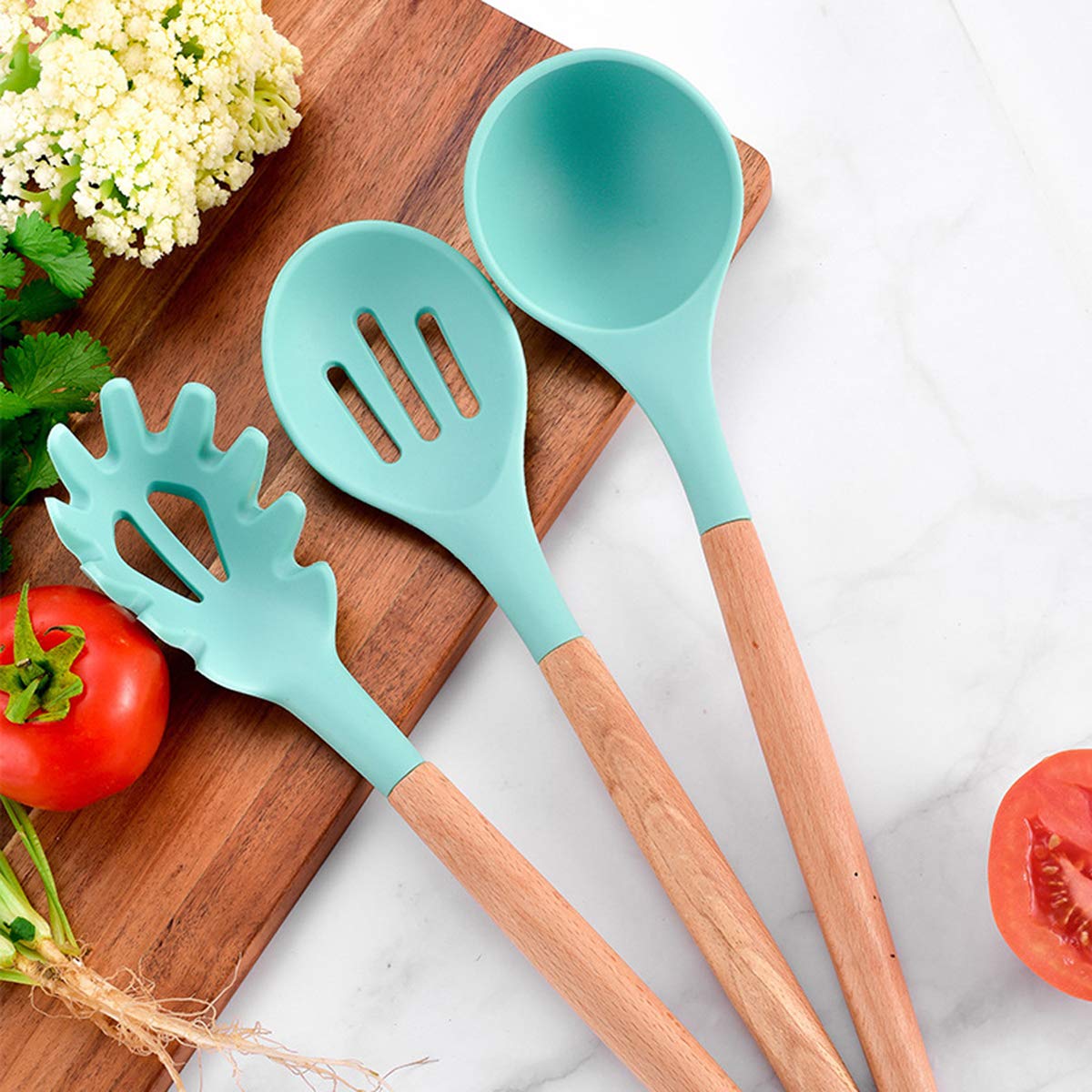 27-Piece Non-Stick Silicone Cooking Utensil Set with Wooden Handle & Holder - Heat Resistant Kitchen Tools for Baking, Frying & Cooking - Perfect for Home Chefs & Professional Kitchens