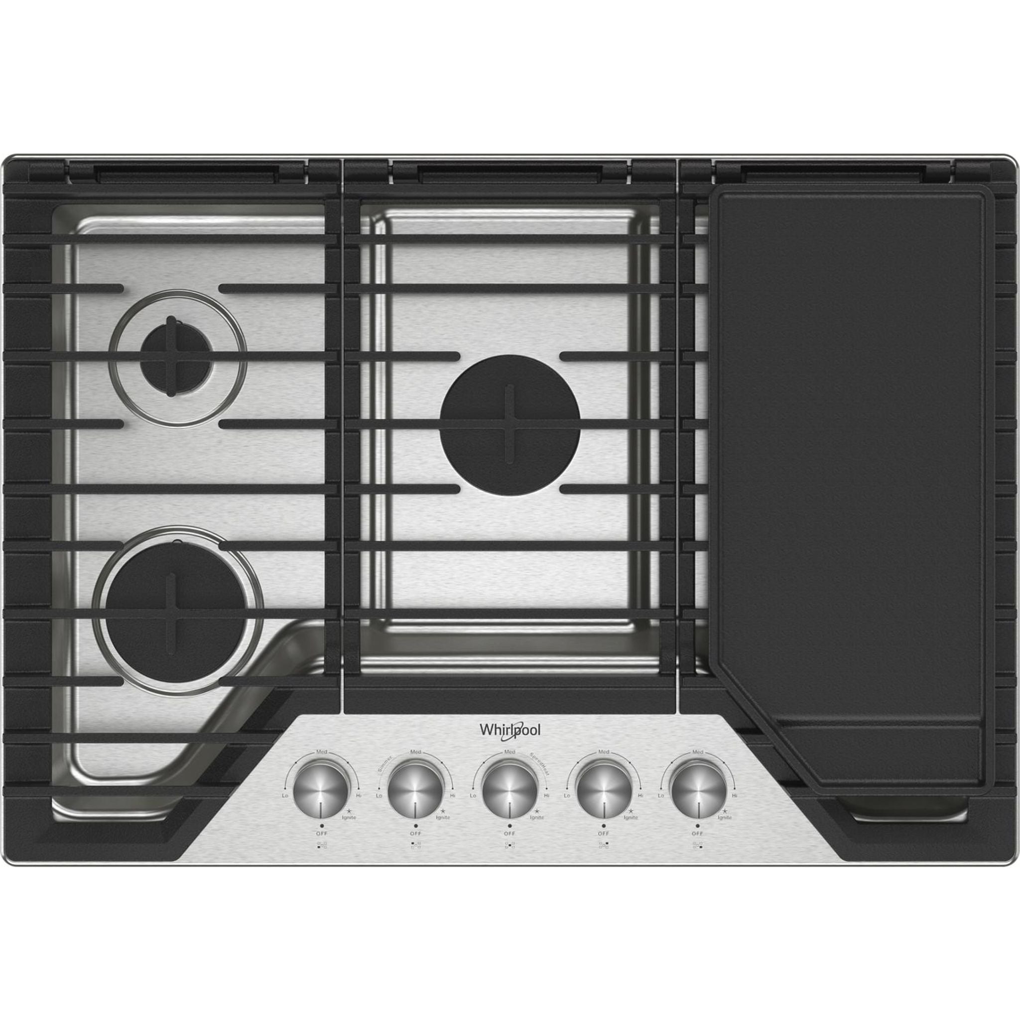 Whirlpool 30 Inch Gas Cooktop - WCGK7530PS Stainless Steel Professional Range for Home Kitchen Cooking, Grilling & Baking