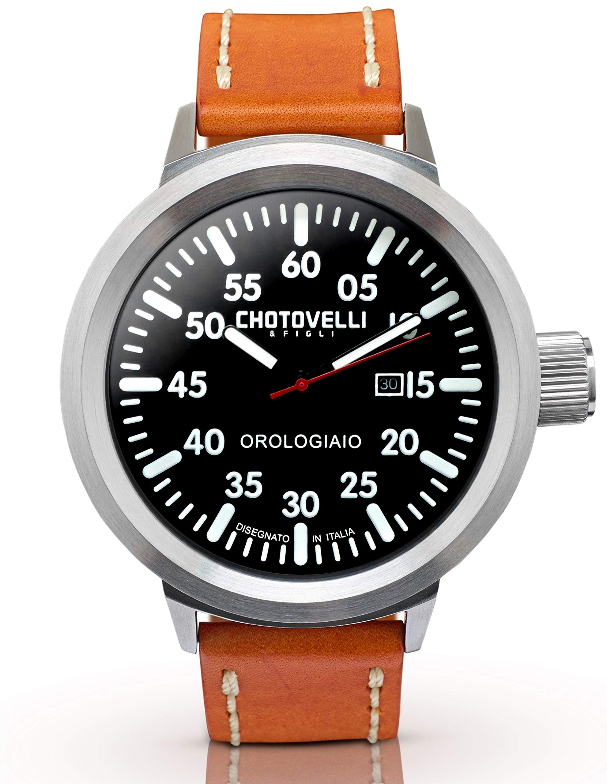 Chotovelli Big Pilot 50mm Type B Dial Vintage Leather Strap Men's Watch -747 | Classic Aviator Timepiece for Men | Perfect for Aviation Enthusiasts, Collectors & Everyday Wear