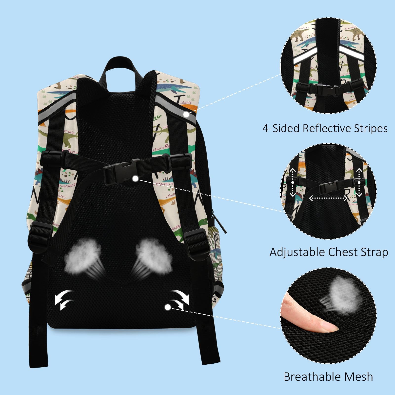 Dinosaur Alphabet Backpack for Toddlers & Kids - Cute Preschool Bookbag with Leash for Boys & Girls | School, Travel & Daycare Essentials - Perfect for Kindergarten, Elementary & Nursery Students