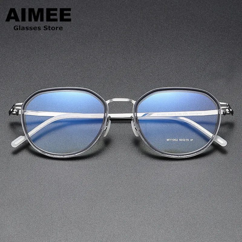 Aimee Unisex Full Rim Oval Square Acetate Steel Eyeglasses Frame 1002 - Stylish & Durable for Work, Reading & Fashion Accessories