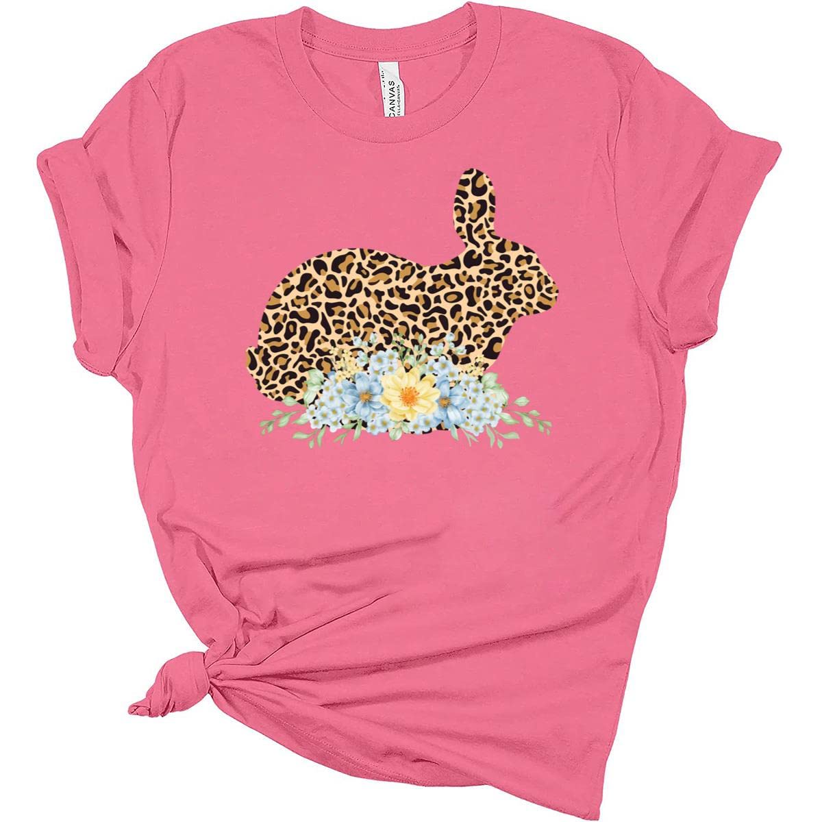 Easter Bunny Floral Leopard Print Women's T-Shirt - Cute Bella Style for Spring & Easter Celebrations - Perfect for Parties, Gifts & Casual Wear