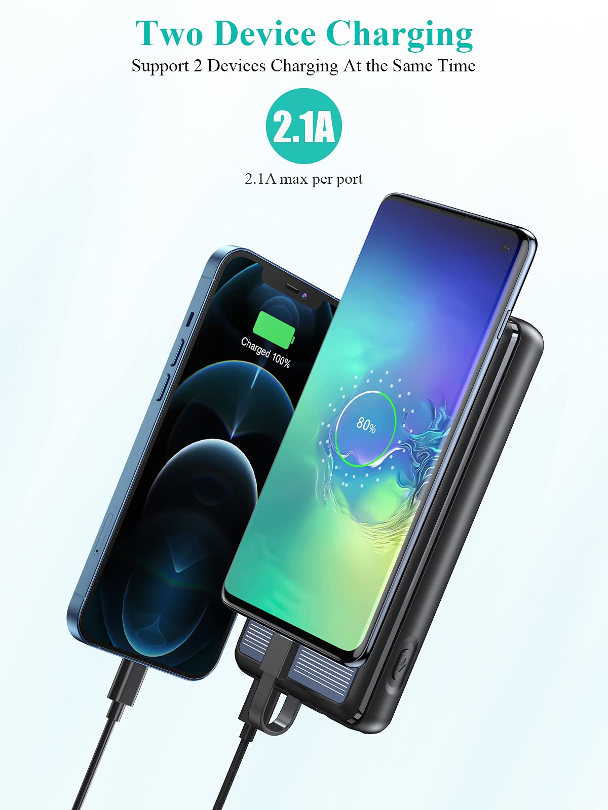 36800mAh Solar Power Bank with 2 Output Ports & Built-in Cables - Portable Charger for iPhone, Android Phones & Tablets - Perfect for Camping, Travel & Emergency Power Backup
