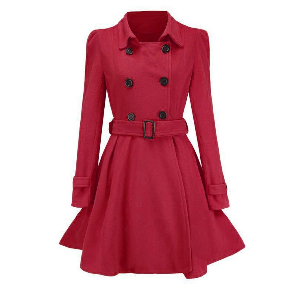 Women's Black Long Wool Trench Coat with Belt - Winter Warm Plush Overcoat with Buttons | Stylish & Elegant for Office, Dating & Formal Occasions