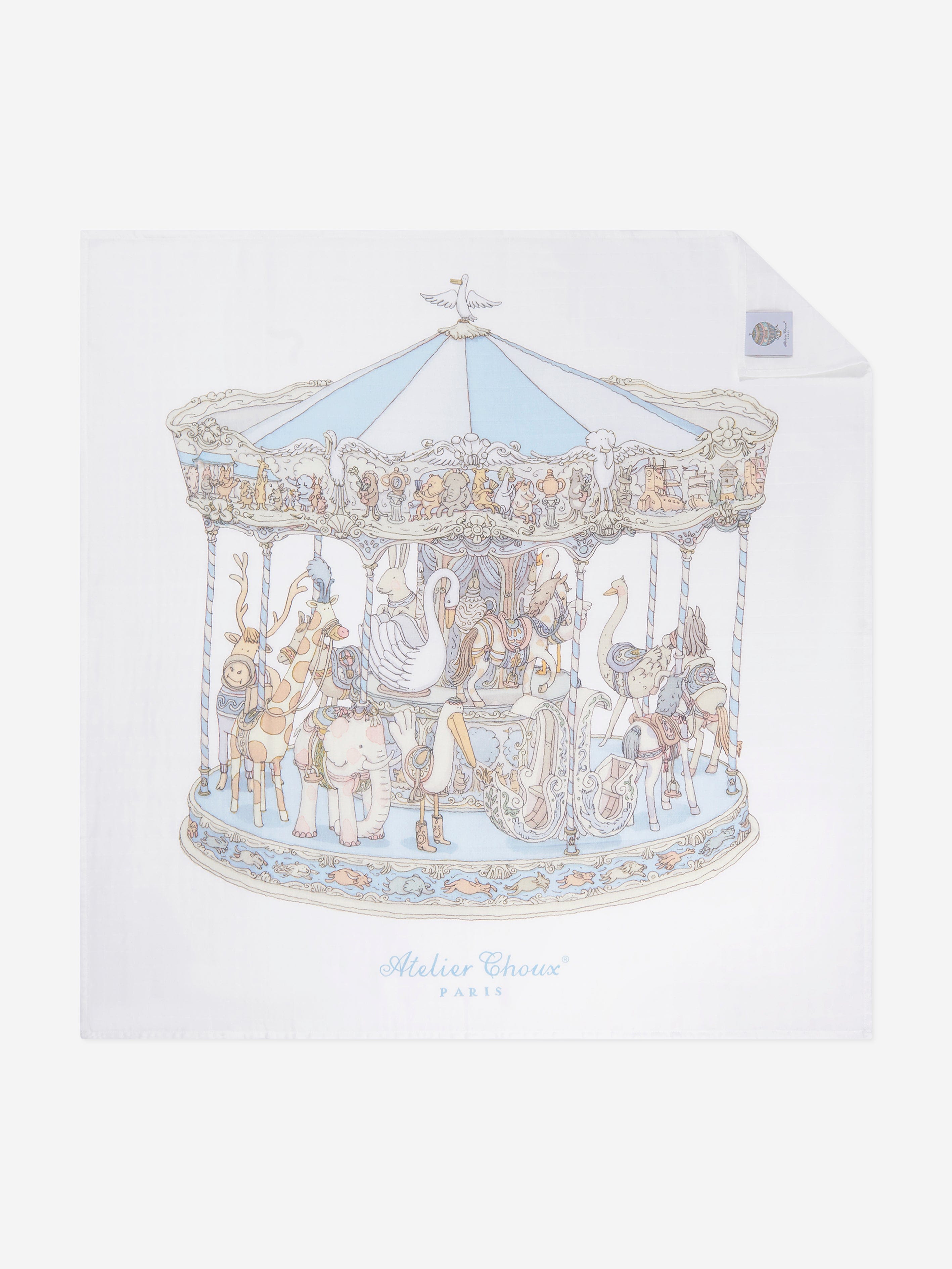 Atelier Choux Premium Baby Carousel Gift Set - Luxurious White Cotton Swaddle Blanket & Accessories for Newborns | Perfect Baby Shower Gift & Nursery Decor