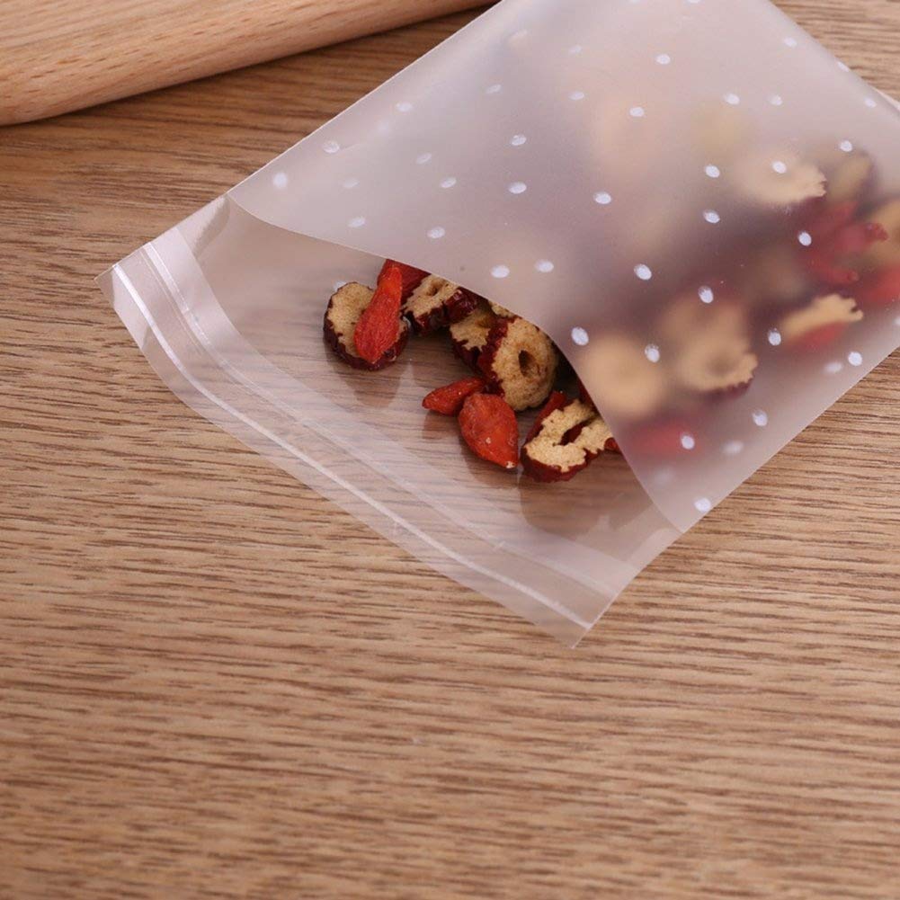 200 Pcs White Polka Dot Self-Sealing Cellophane Bags 10x10cm - Perfect for Bakery, Candles, Soap, Cookies & Party Favors | Small Clear Poly Bags for Gift Wrapping, Wedding Favors & Craft Storage
