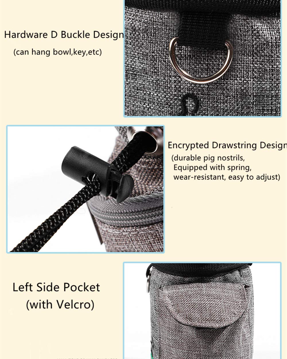 LDLC Dog Treat Pouch with Waist Clip - Pet Training & Hiking Snacks Holder (Light Grey)
