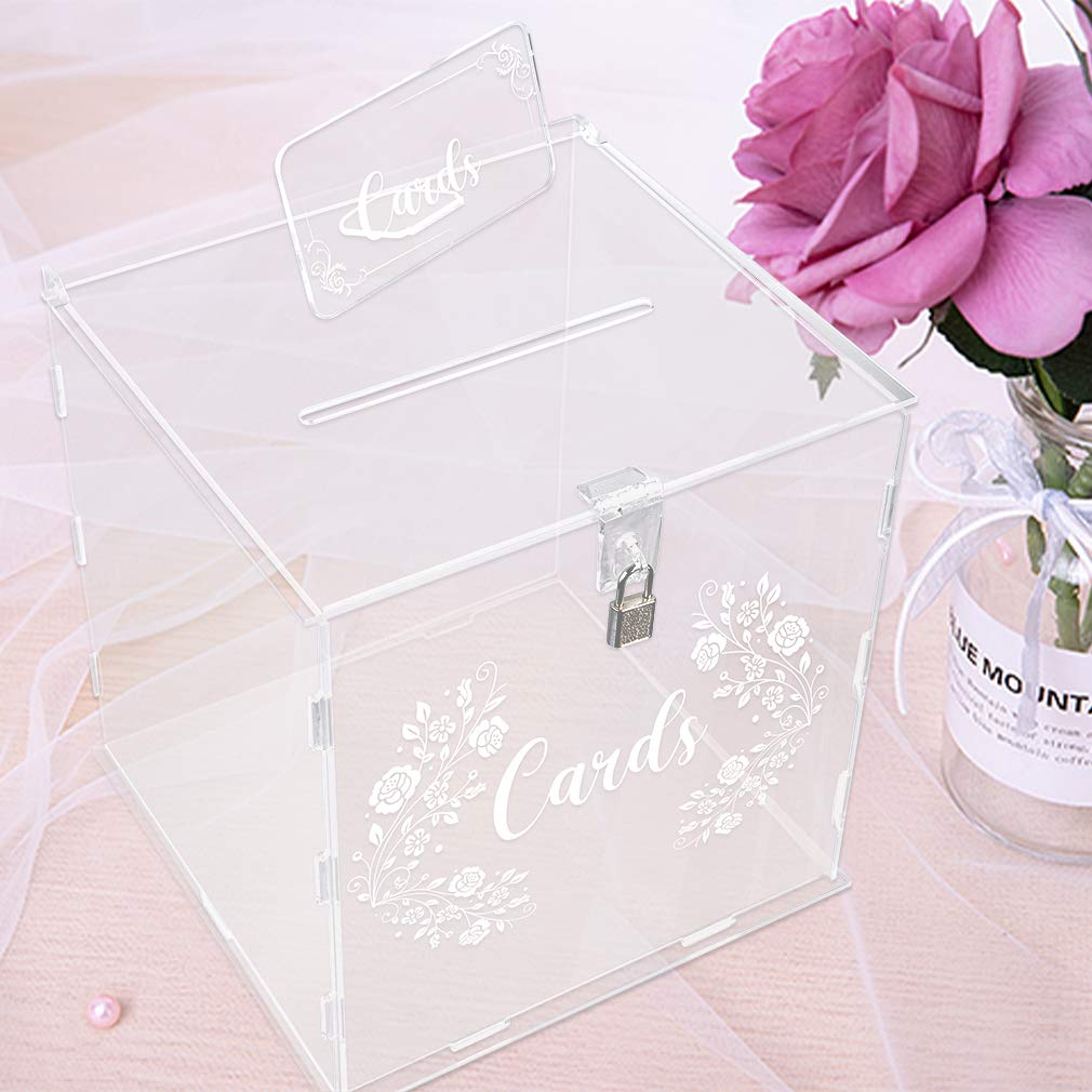 Clear Acrylic Card Box with Lock - Secure Money Holder for Wedding Reception, Anniversary, Birthday & Graduation Decorations - Perfect for Gift Cards, Cash Gifts & Party Favors