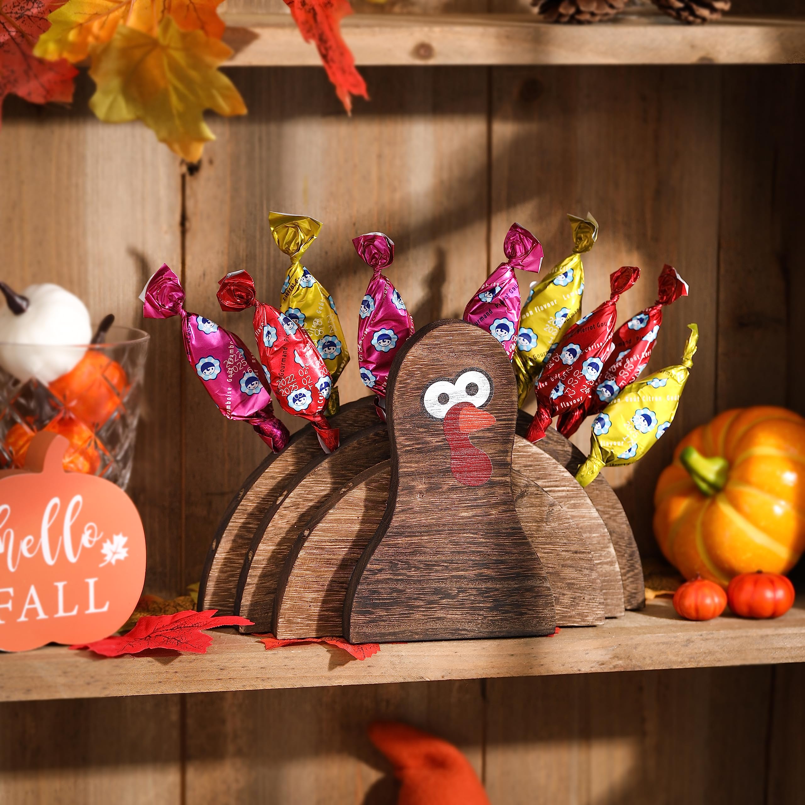 Thanksgiving Wooden Turkey Lollipop Holder & Cake Pop Stand - Fall Home Decor for Table Centerpiece, Party Display, and Holiday Dessert Serving