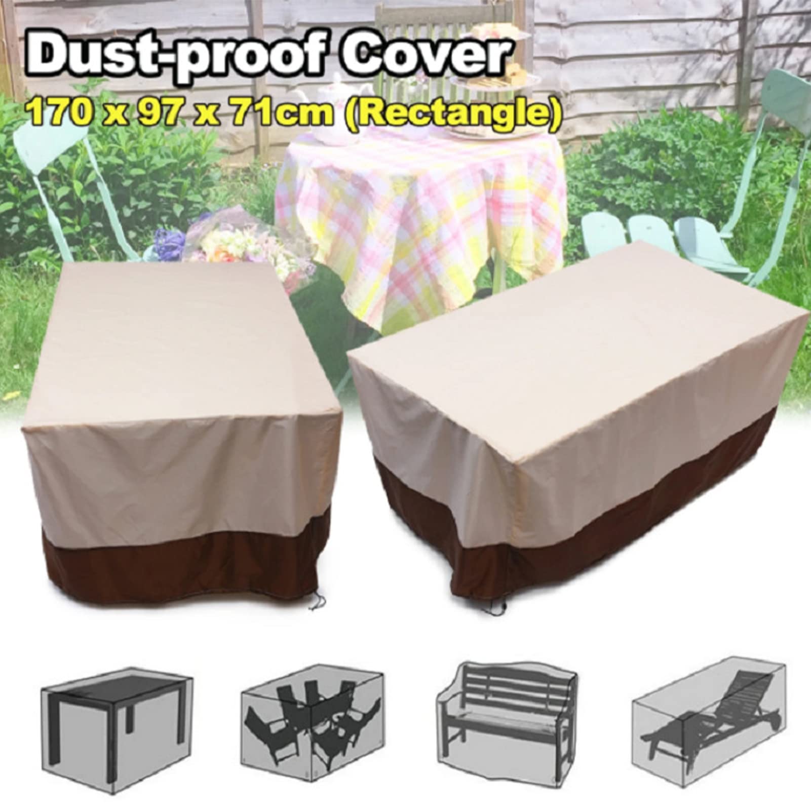 **EEUK 210D Waterproof Patio Furniture Cover - All-Weather Protection for Rectangular Dining Table & Chairs Set, Outdoor Sectional Sofa Set (269x180x89cm, Beige) - Perfect for Backyard, Garden, and Poolside Use**