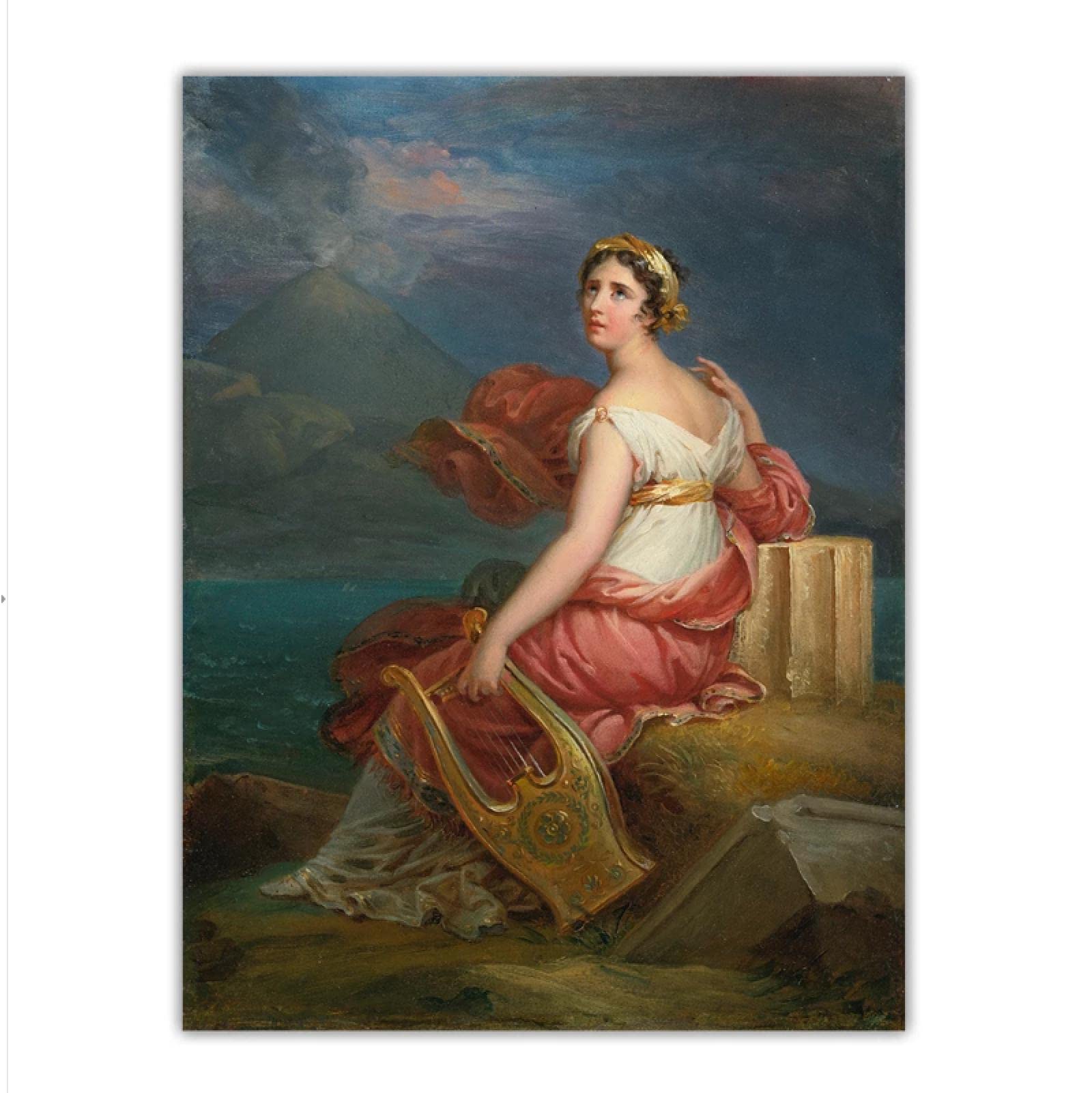 Francois Gerard 'Corinna With Her Harp On Cape Misenus' Oil Painting Canvas Wall Art - 20x32 Inch (50x80cm) Home Decor for Living Room, Bedroom & Office - Classic Artwork for Elegant Interior Design