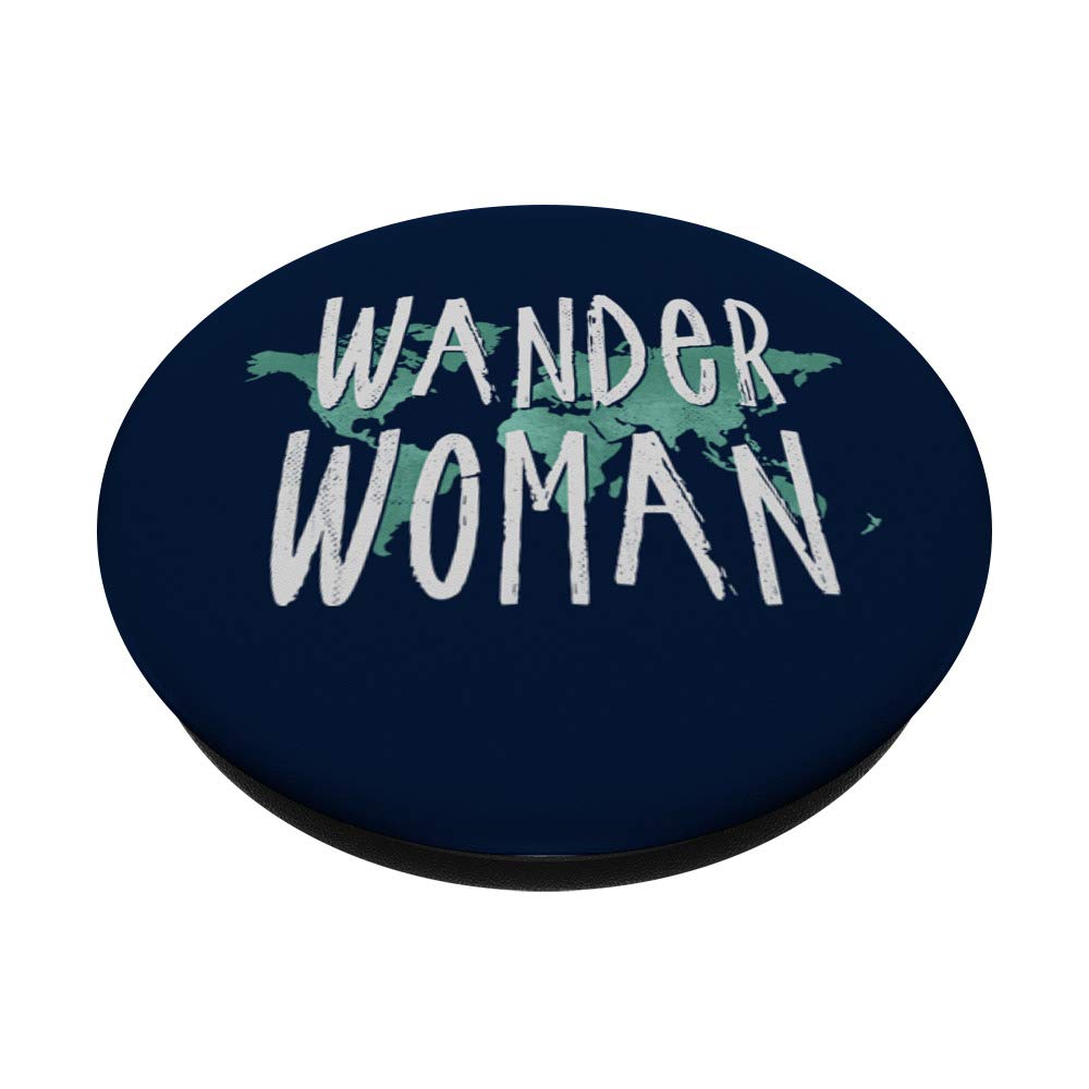 World Map Wander Woman Travel Phone Grip & Stand - Durable PopSocket for Phones & Tablets - Perfect for Travel, Commuting, and Hands-Free Viewing