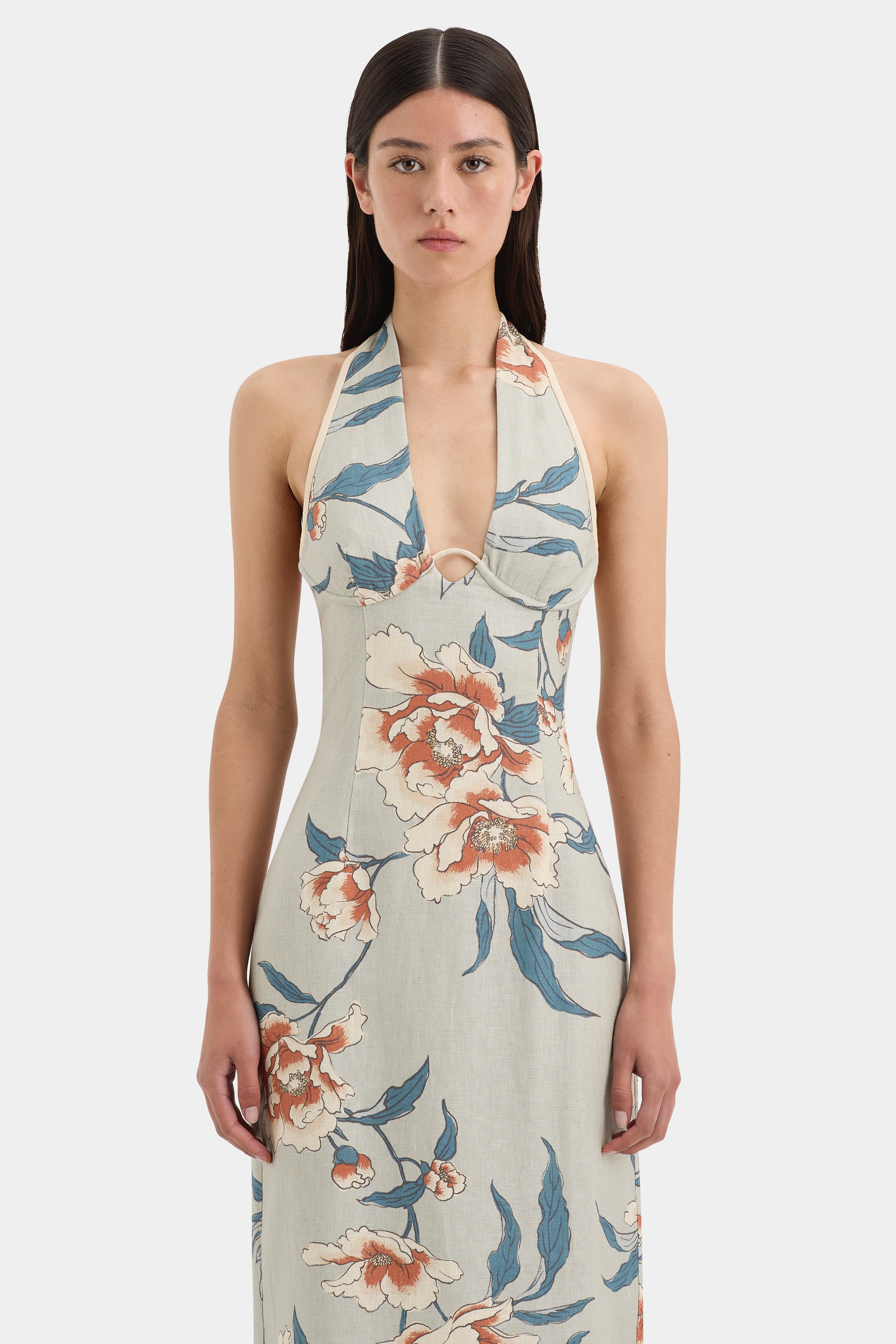 Roisin Halter Midi Dress - Women's Floral Summer Dress with Adjustable Straps | Perfect for Beach Vacations, Date Nights & Outdoor Parties