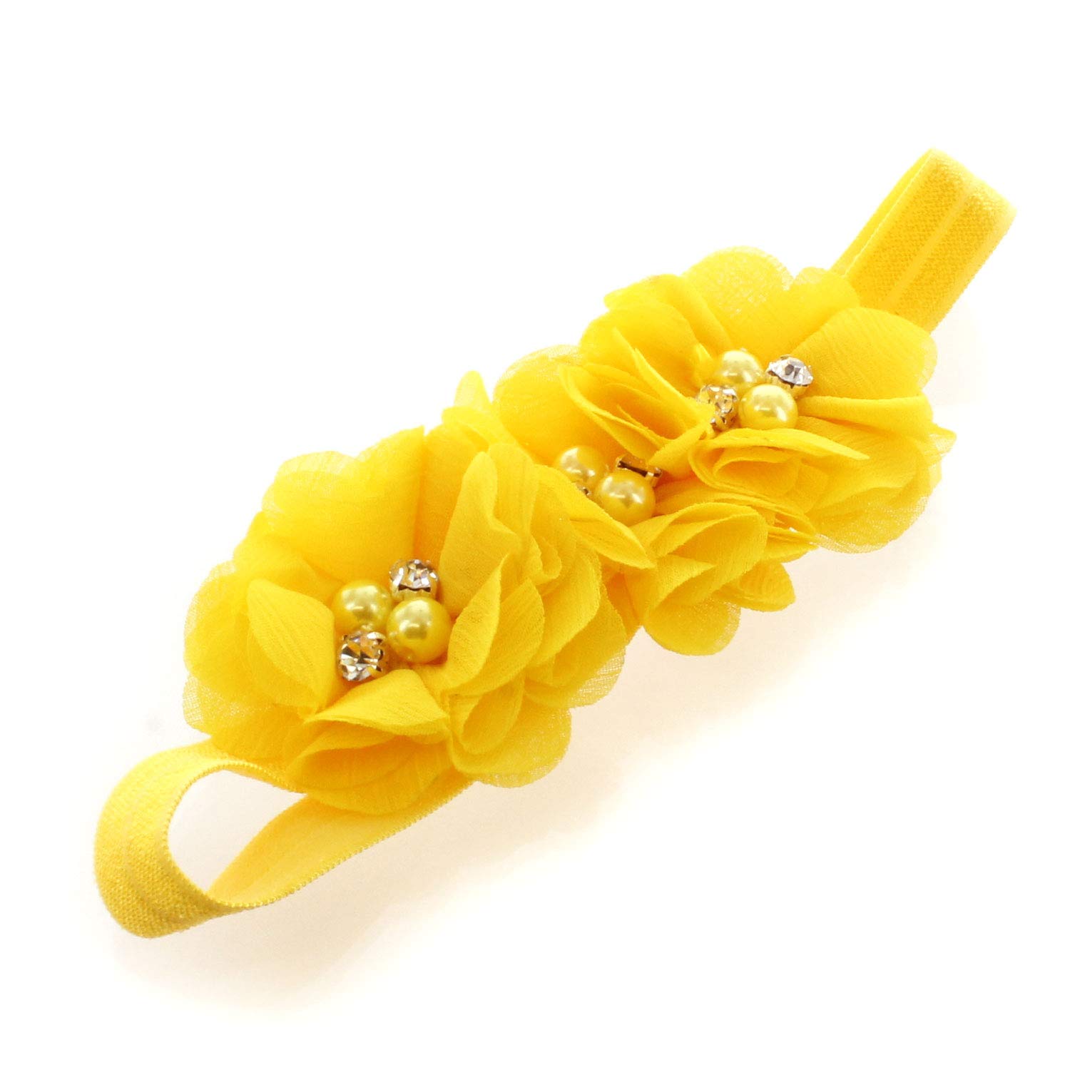 Lello Flower Headbands for Baby Girls & Toddlers - Stretchy Elastic Fabric Hairbands with Beads - Perfect for Parties, Photos & Everyday Wear