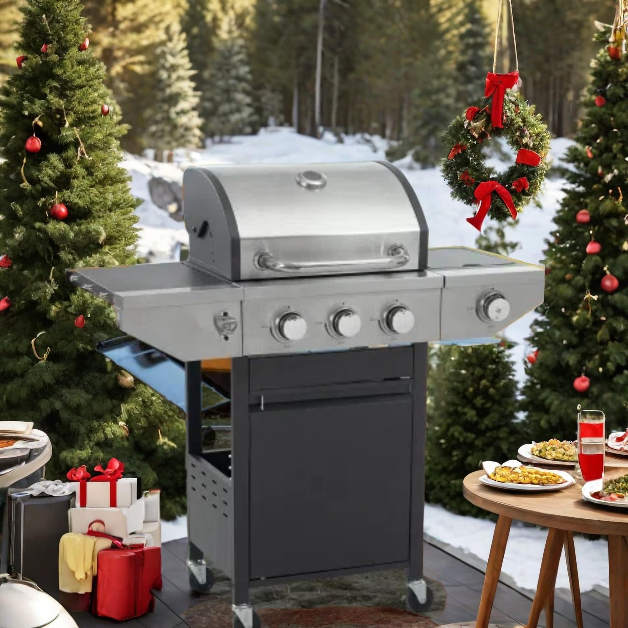 3-Burner Stainless Steel Propane Gas Grill - 37,150 BTU Portable BBQ Grill with Wheels for Backyard, Patio & Camping | Outdoor Cooking, Tailgating & Picnics