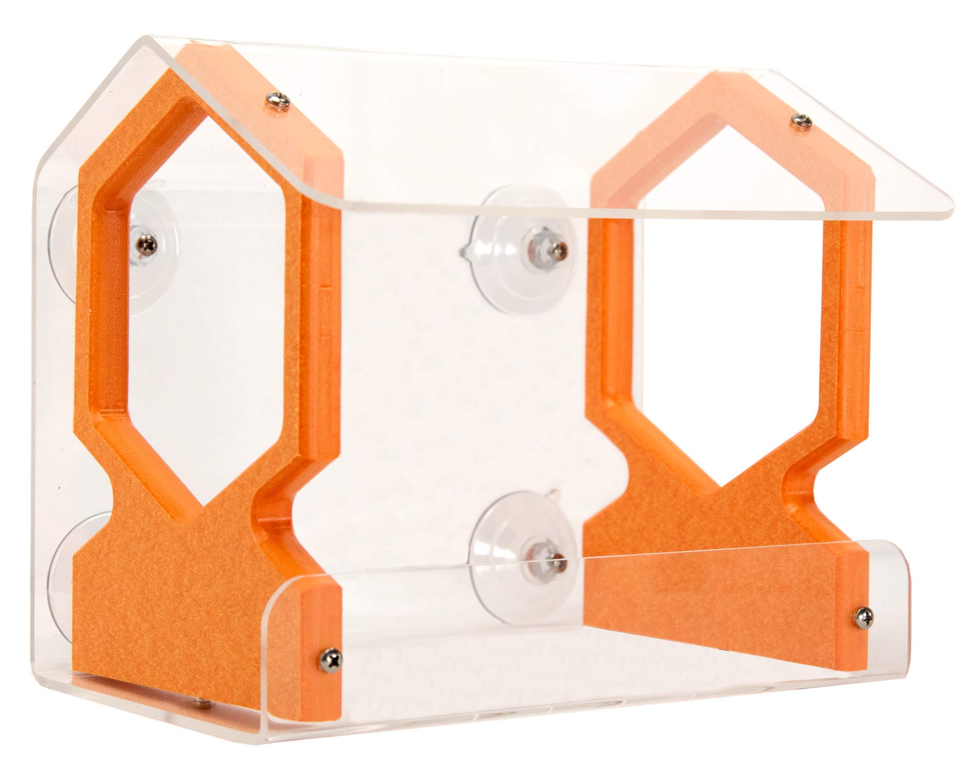 JC's Wildlife Geometric Diner 9-Window Bird Feeder - Easy to Clean & Refill - 3-Cup Seed Capacity - Universal Window Mount - Durable Clear Acrylic with Strong Suction Cups (Orange) - Perfect for Bird Watching at Home, Office or Garden