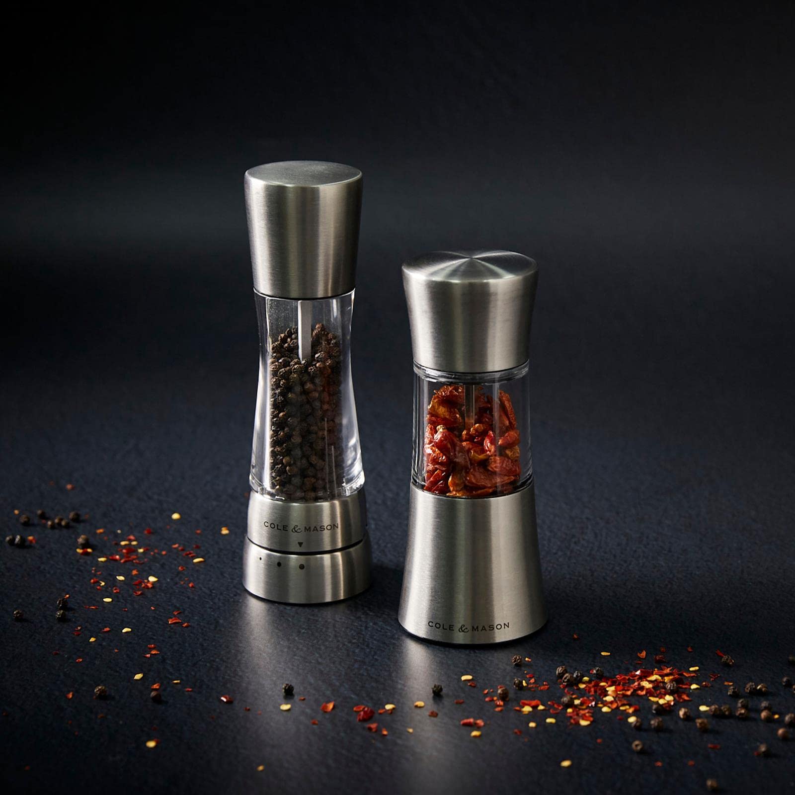 Cole & Mason Derwent Precision+ Pepper Mill - Stainless Steel & Acrylic Pepper Grinder (190mm) with Gourmet Grinding Mechanism - Perfect for Kitchen, Dining Table & Gourmet Cooking
