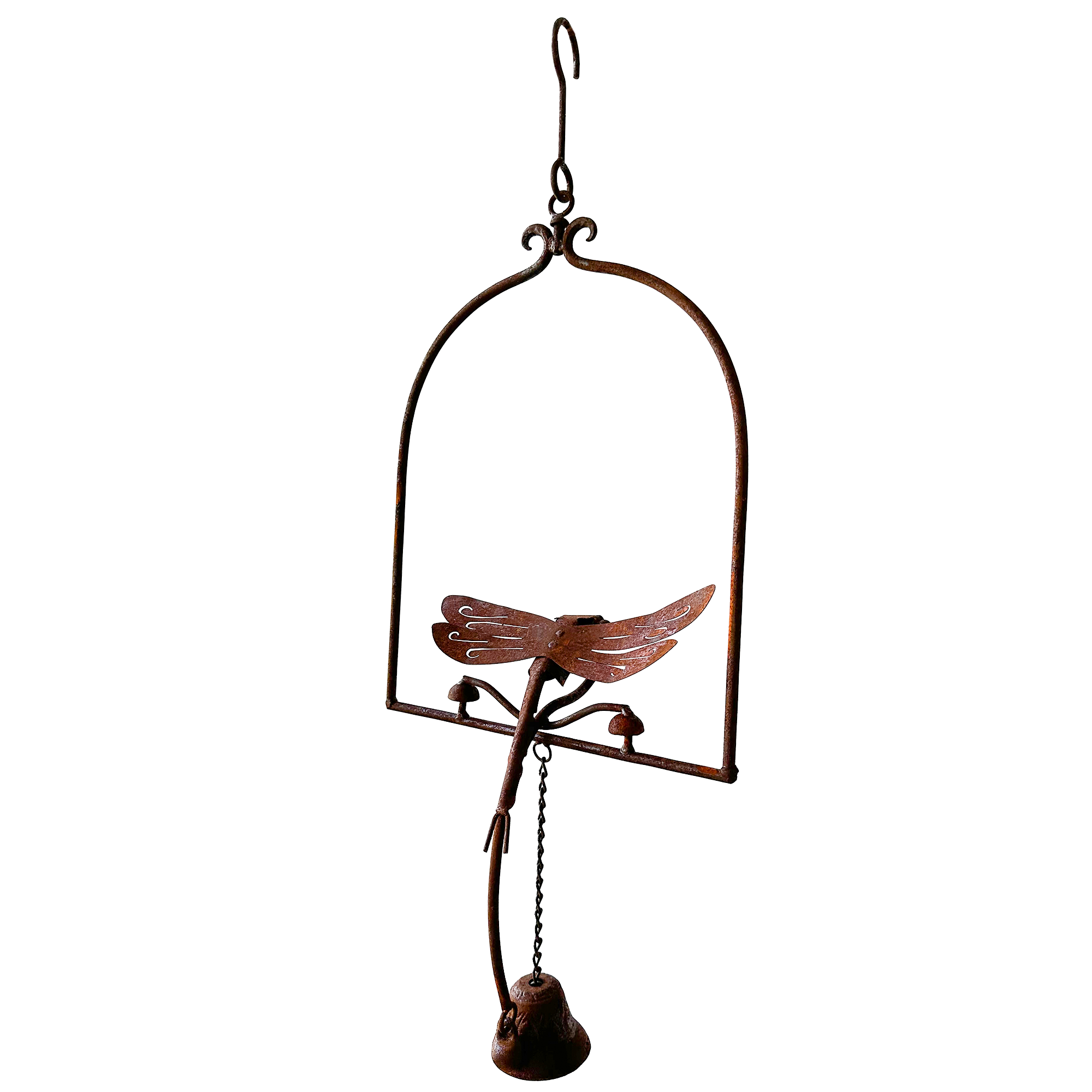 W3559B Rustic Butterfly Wind Chime - Natural Rusted Iron Hanging Bell for Garden, Patio, and Outdoor Decor