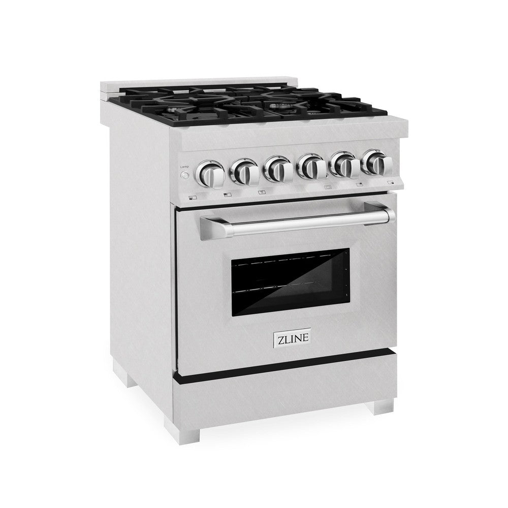 ZLINE 24 Inch 2.8 Cu. Ft. Dual Fuel Range with 4 Burner Gas Cooktop & Electric Convection Oven - Satin Stainless Steel (RAS SN 24) | Perfect for Modern Kitchens, Home Chefs & Professional Cooking
