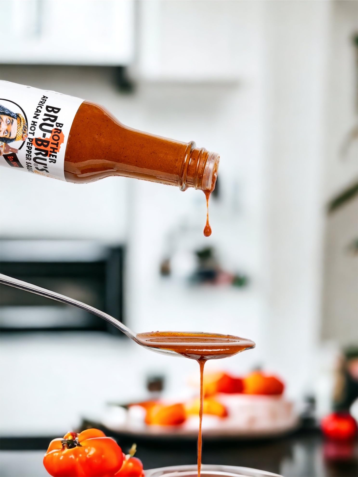 Brother Bru-Bru's African Habanero Hot Sauce - No Sodium, Salt Free, Sugar Free, Gluten Free, Vegan - Spicy Pepper Sauce & Seasoning - 5 oz (Pack of 3) - Perfect for Tacos, Wings, BBQ & Cooking