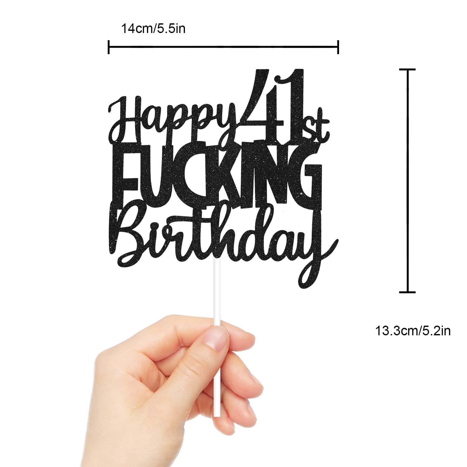 Funny Black Glitter 41st Birthday Cake Topper for Women & Men - Happy 41st Birthday Party Decoration - Perfect for Birthday Cakes, Cupcakes, and Celebration Decorations