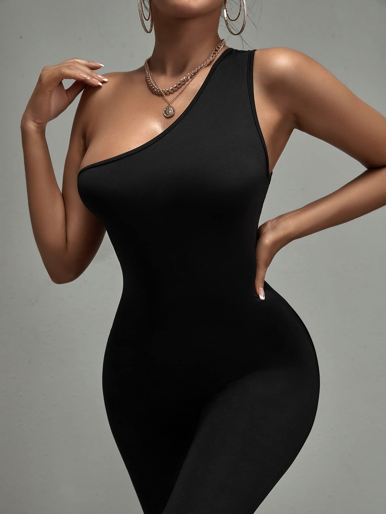 WDIRARA Women's One Shoulder Sleeveless High Waist Jumpsuit - Elegant Bodycon Romper with Pants for Night Out, Party & Special Occasions