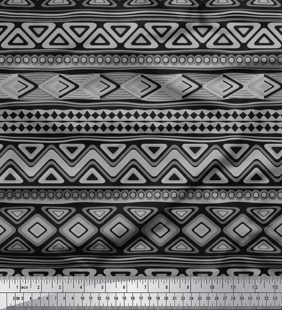 Soimoi Moss Georgette Brown Fabric by The Yard - 42 Inch Wide Aztec Geometric Printed Material for Dresses, Curtains & Home Decor | Tribal Contemporary Fashion Fabric for DIY Sewing Projects