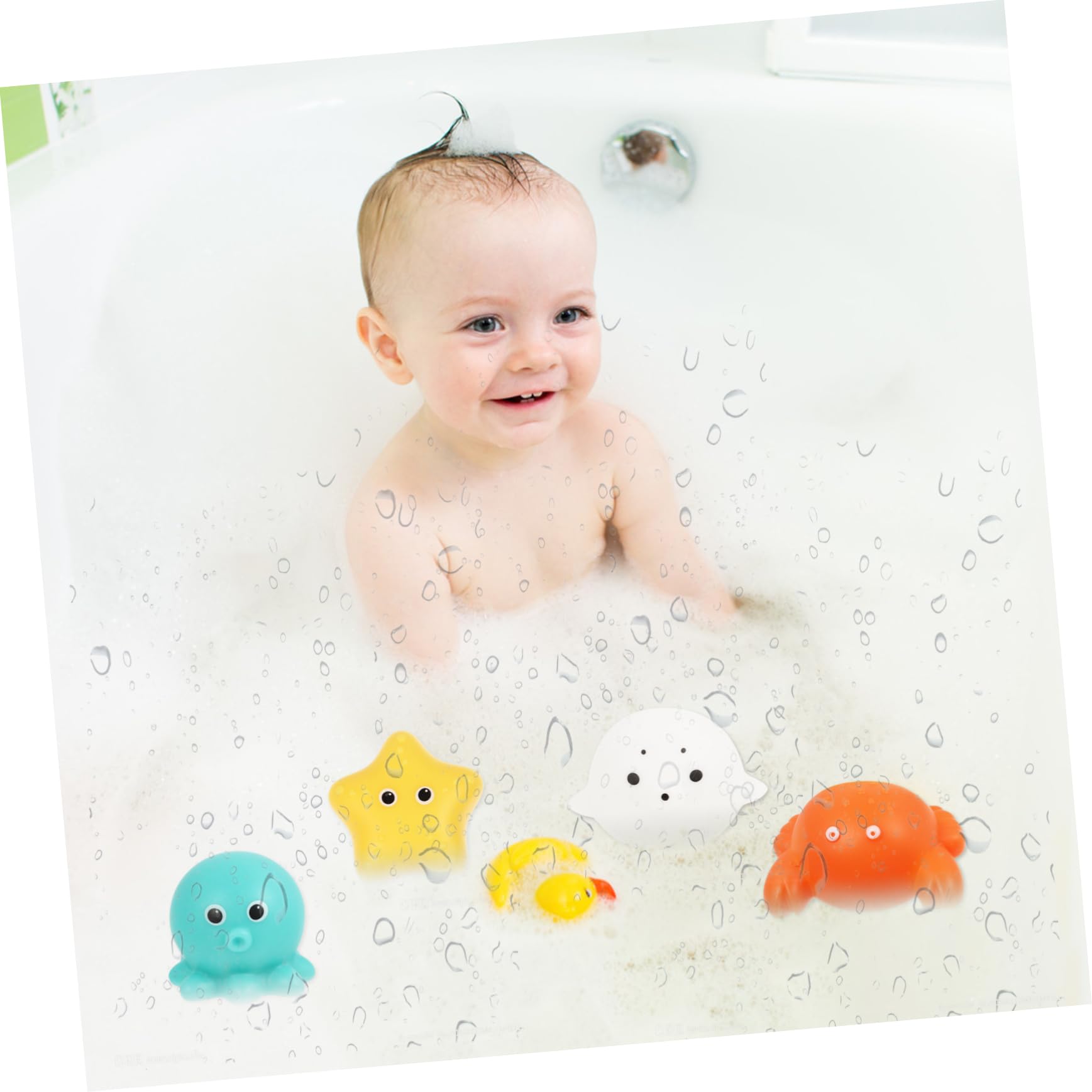 FAVOMOTO 12 Pcs Light Up Bath Toys - Glow in The Dark Sea Creature & Star Vinyl Bath Toys for Kids, Fun Learning & Sensory Water Play | Bathtub, Pool, Beach & Outdoor Activities