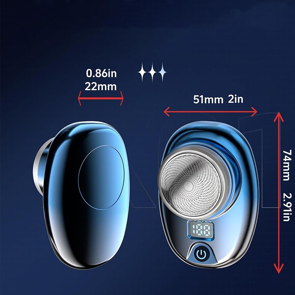 Onthpointe Mini Electric Shaver for Men - Wet & Dry 3D Rotary Shaving System, IPX7 Waterproof Travel Razor with Long Battery Life - Compact & Powerful Electric Shaver for Face, Body & Travel Use (Blue)
