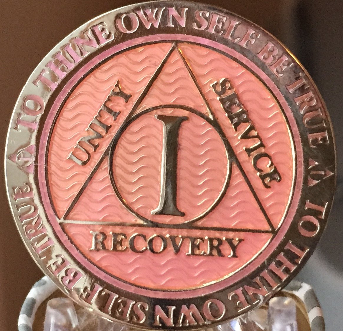 RecoveryChip 1 Year AA Medallion - Pink Silver Plated Sobriety Token for Alcoholics Anonymous - Perfect for Milestone Celebrations, Support Group Meetings & Personal Motivation