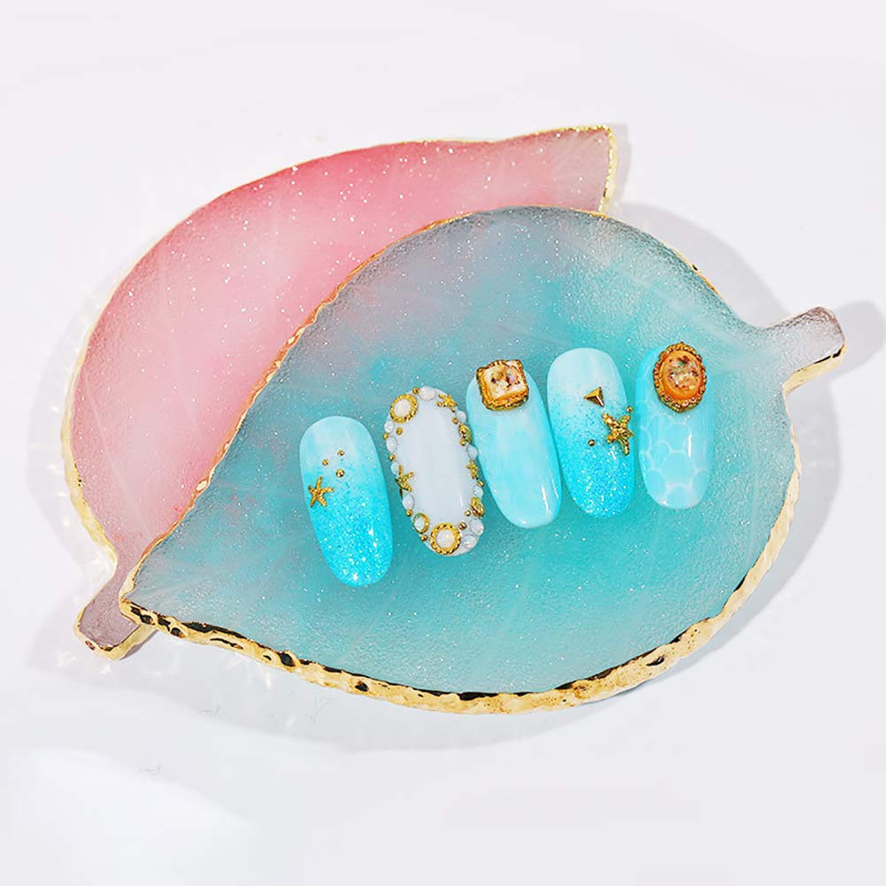 1 Pcs Leaf Resin Nail Art Palette - Blue Makeup Mixing Tray for Acrylic & Gel Polish - Perfect for Nail Salon, DIY Manicure & Professional Nail Artists