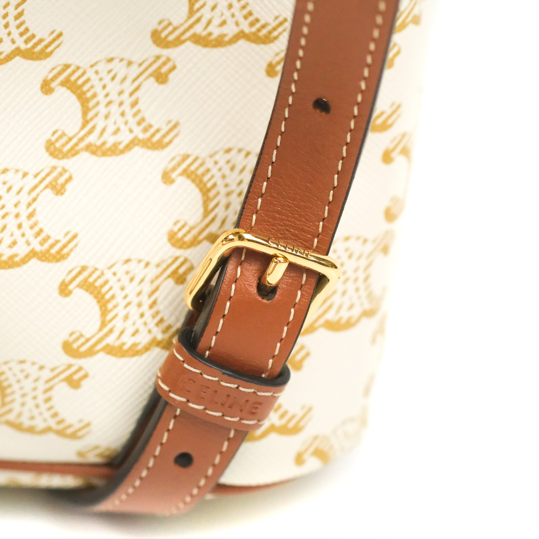 Celine Mini Floco Backpack in Triomphe Canvas - White & Tan Calfskin Leather | Stylish Luxury Backpack for Women, Travel & Everyday Use