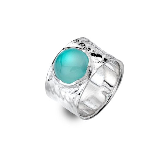 Chunky Textured Silver and Chalcedony Wide Band Ring for Women - Boho Statement Jewelry for Everyday Wear & Special Occasions